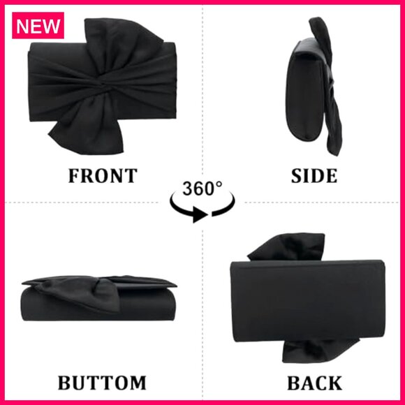 Satin Evening Clutch with Bow Detachable Strap Formal Wedding Party Bag